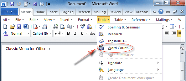 Word Count for Microsoft Office with Classic Menu